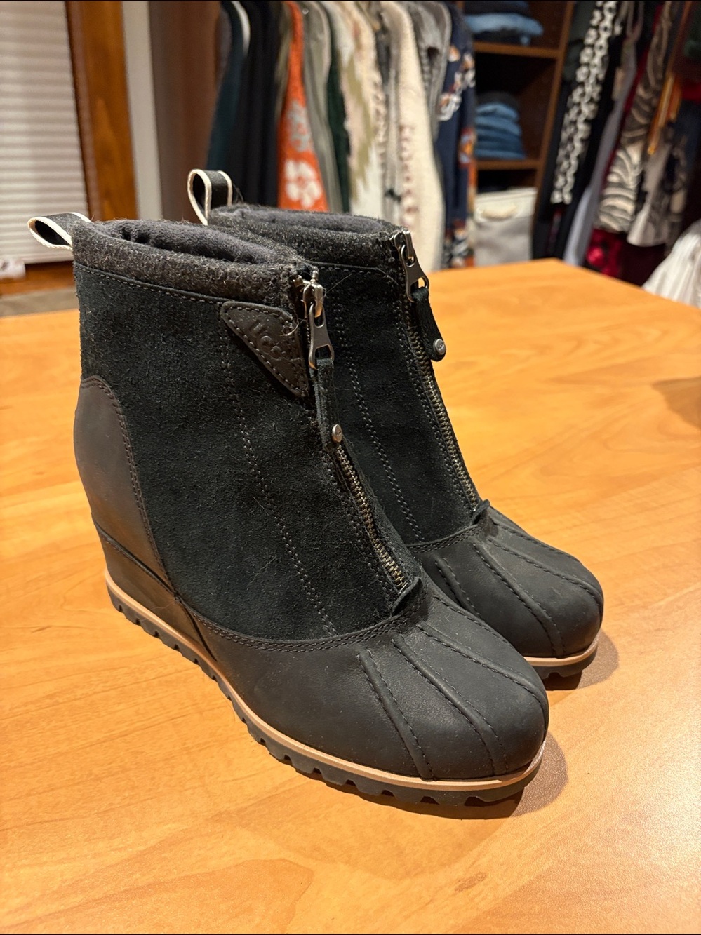 UGG Black Front-Zip Ankle Winter Boots